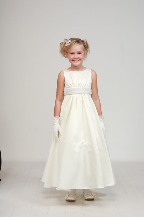 Cinderella Couture Big Girls Ivory Pearls Waistband Flower Girl Dress 8-16 - SophiasStyle.com